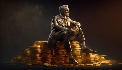 Generative Ai. Sitting on wealth. Business concept v2 - obrazy, fototapety, plakaty