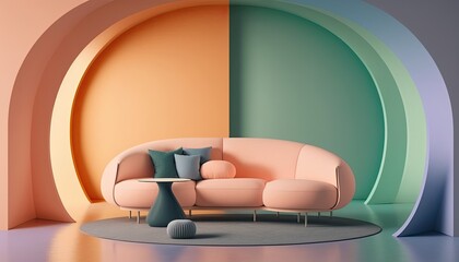 Pastel colors living room interior background, created with Generative AI technology.