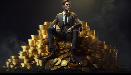Generative Ai. Sitting on wealth. Business concept - obrazy, fototapety, plakaty