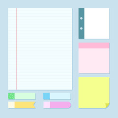 Set of blank paper and notes with pastel color.