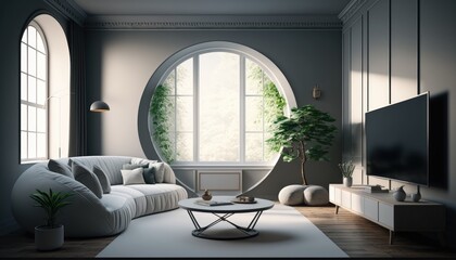 Living room interior background, created with Generative AI technology.