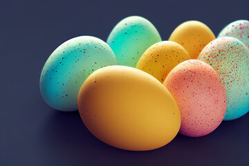 A bunch of colorful easter eggs on a purple background  Generative ai