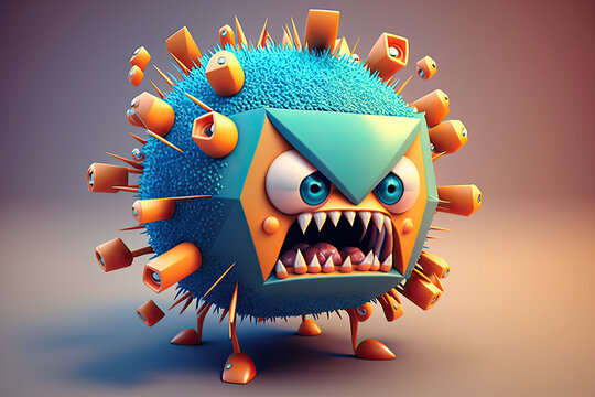 Angry 3d Cartoon Virus Character, generative AI