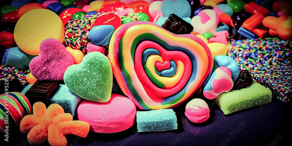 Poster a mysterious array of colorful and assorted treats are displayed, ready to tantalize the taste buds 