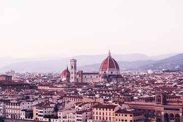 Fototapeta na wymiar Panoramic view of Florence from Piazzale Michelangelo square. Italian travel destination and landmark, tourist attraction.