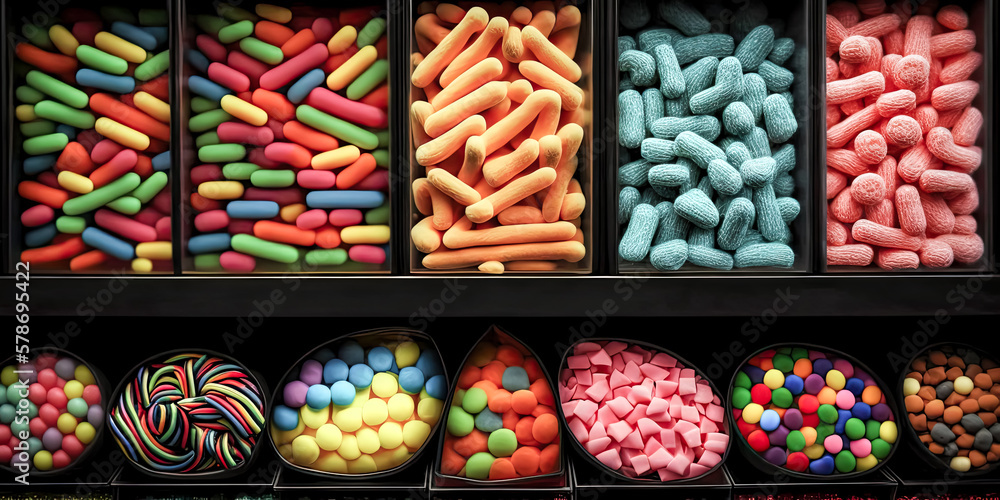 Poster a mysterious array of halloween treats lies before us, with an assortment of sweets and sour keys th