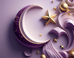 The crescent moon in marble crystal design, ramadan decorative generative ai