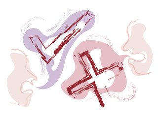 Roughness A004_quarrel with cross and tick frame shows the right and wrong situation vector illustration graphic EPS 10