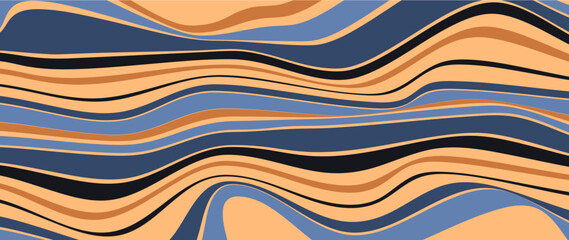 Vector flat background. Light waves in blue-orange colors. Style 70. Suitable for wallpaper or screensaver, cover, card or invitation.
