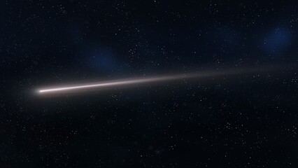 Meteorite flies in the night sky. Falling star, meteor trail.