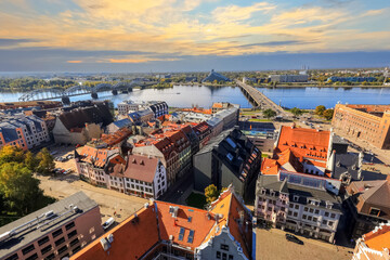 Fototapeta na wymiar Aerial view of the city Riga, Latvia