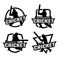 Set of Cricket Sports Logos with player silhouette. Vector illustration.