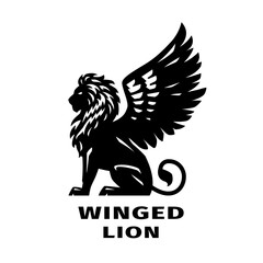 The silhouette of a winged lion. Symbol, logo. Vector illustration.