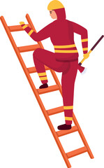 Rescue man use ladder icon cartoon vector. Safety person. Service brave