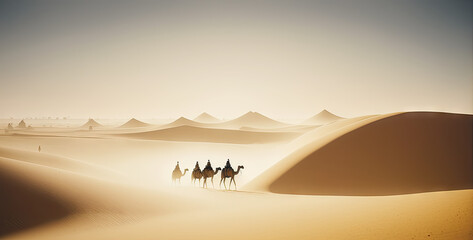 Paysage désertique de dune de sable avec des chameaux