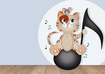 Fototapeta premium illustration of musician cat on musical note