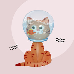 illustration of cat in the astrological sign of Aquarius