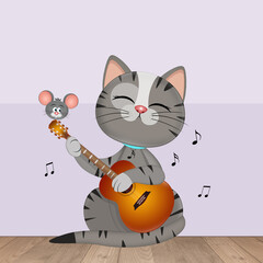 illustration of cat playing the guitar