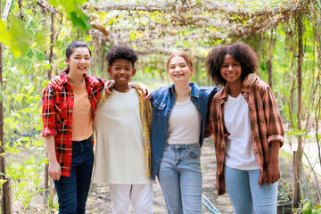 Happy Multi-Cultural Children teenage. Group portrait diverse teenage boy and girls