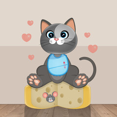 illustration of cat on slice of cheese