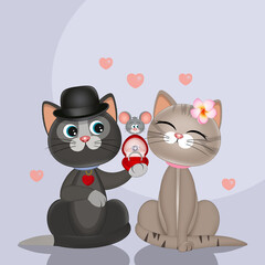 illustration of the two kittens in love