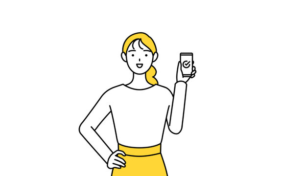 recommend clip art: 仕事でスマホを使うカジュアルな格好をした若い女性