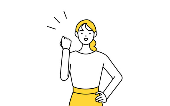 recommend clip art: ガッツポーズをするカジュアルな格好をした若い女性