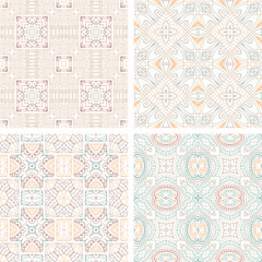 Decorative Abstract seamless patterns in soft colors, elegant vector background tiles For fabrics, clothing, decoration, home decor, cards and templates, wrapping paper, kids prints.