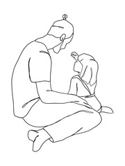 Continuous one line drawing of father with baby.