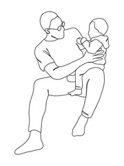 Continuous one line drawing of father with baby.
