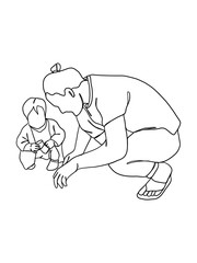 Continuous one line drawing of father with baby.