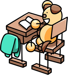 挙手をするわんまるのイラスト　犬