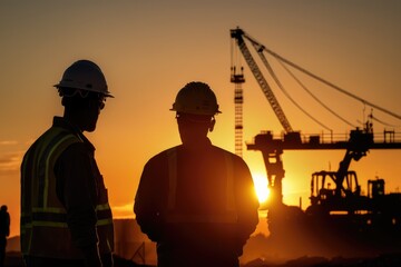 Industrial workers in the sunset, made with generative ai