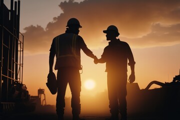 Industrial workers in the sunset, made with generative ai
