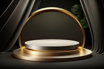 Circle podium stage platform luxury gold product placement display Made with Generative AI