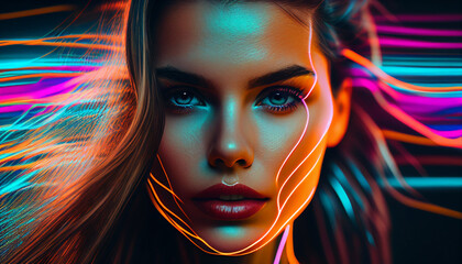 Retrato mulher neon IA Generativa