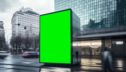 Generative AI illustration of a marketing billboard scene in the city, mockup with chroma key