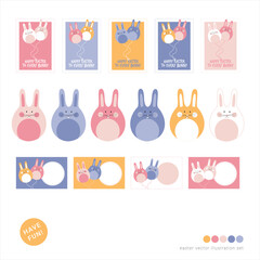 Round Bunny - Happy Easter cards. Minimal design. Pastel colours graphic vector illustration. Eps. Simple and clean.