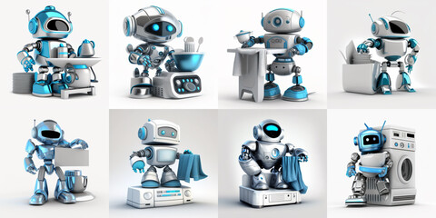 Robô, trabalhador, trabalho domestico , azul, prateado, ícone