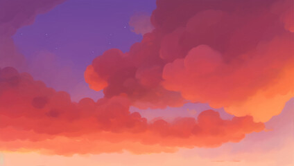 Clouds in The Sky Background During Golden Hour of Sunrise or Sunset Hand Drawn Painting Illustration