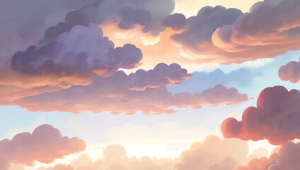 Clouds in The Sky Background During Golden Hour of Sunrise or Sunset Hand Drawn Painting Illustration