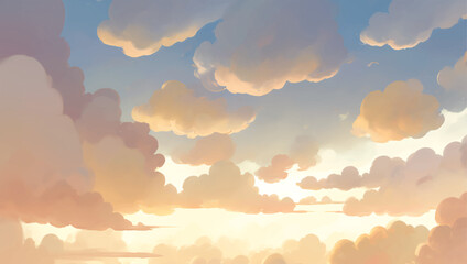 Clouds in The Sky Background During Golden Hour of Sunrise or Sunset Hand Drawn Painting Illustration © Reytr