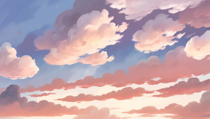Clouds in The Sky Background During Golden Hour of Sunrise or Sunset Hand Drawn Painting Illustration