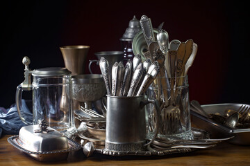 Silverware on an old background.