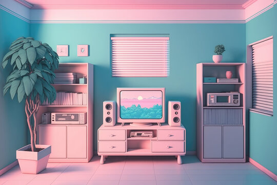 1990s Pastel Lofi Vaporwave Bedroom