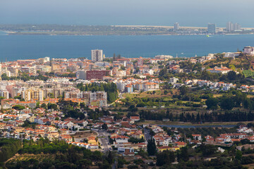 Fototapeta na wymiar Setubal view, aerial above the city