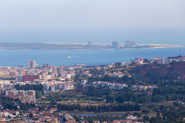 Setubal view, aerial above the city