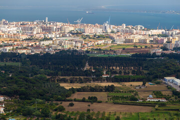 Setubal view, aerial above the city