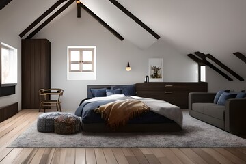 Attic bedroom with bed