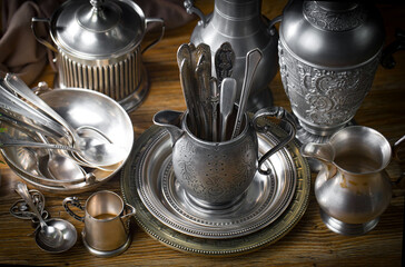 Silverware on an old background.